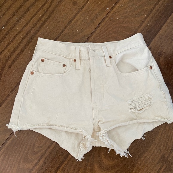 Levi's Pants - Levi's Off-White Distressed Jean Shorts